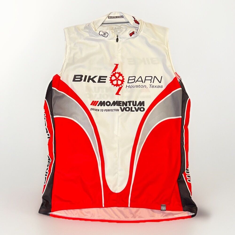 Sugoi Cycling Jersey Adult XL White Red Black 1/2 Zip Sleeveless Hip Pockets TX